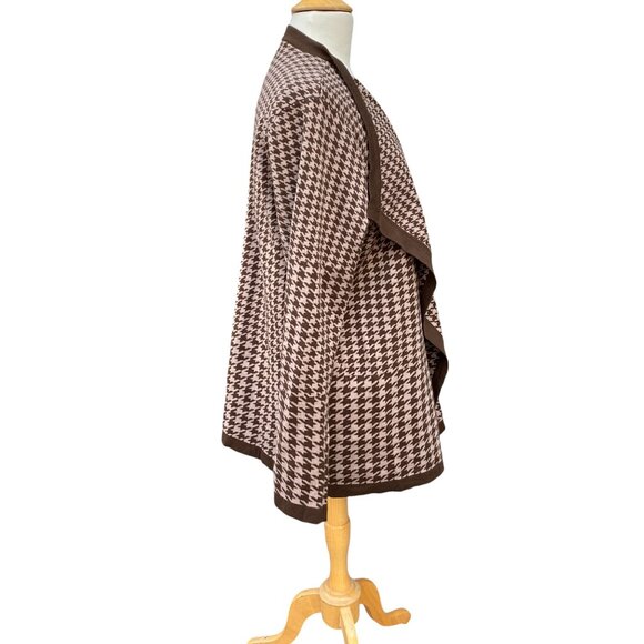 Dennis Basso Houndstooth Cardigan Brown Long Dark Academia Preppy Old Money-L - Picture 7 of 13